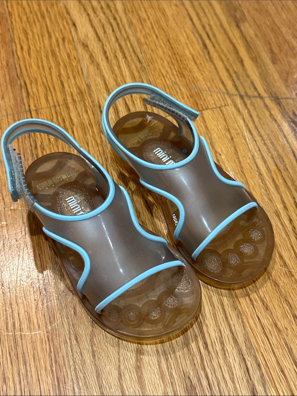 Mini Melissa Brown Jelly Sandals with Light Blue Trim - Kids